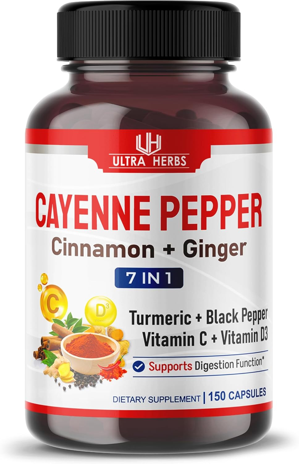 Cayenne Pepper 7 in 1 – 16,250Mg – with Ginger, Turmeric, Cinnamon, Black Pepper