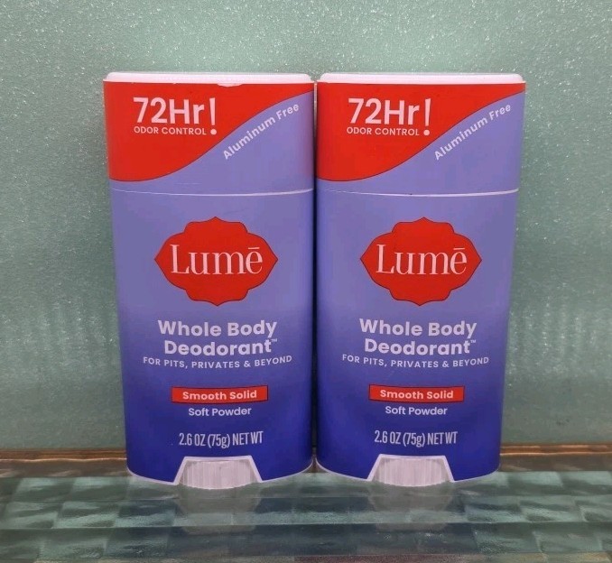 (2 Pack) Lume Whole Body Deoderant Smooth Solid Soft Powder Aluminum Free M43