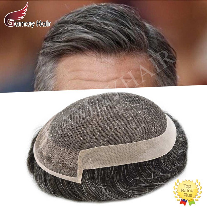 Mens Toupee Hairpiece French Lace Front Hair System Replacement Wig Unit for Men