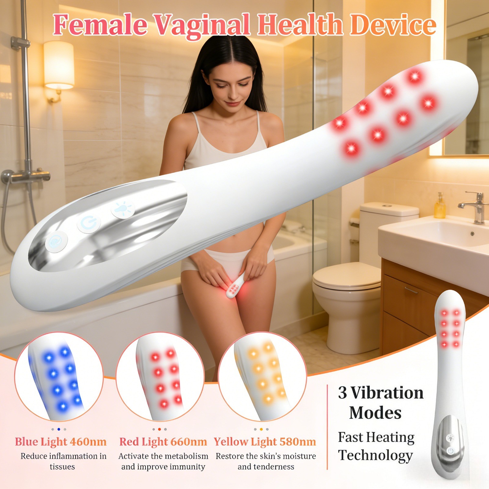 Red&Yellow&Blue Light Therapy Device with 8 Mode Female Light Therapy Device