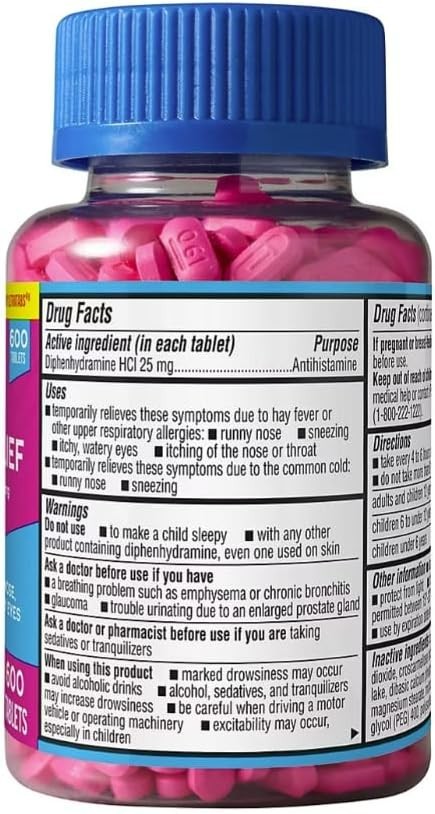 Berkley-Jensen Allergy Medication 600 Tabs 25mg ~ Compare 2 Benadryl-Expire 2028