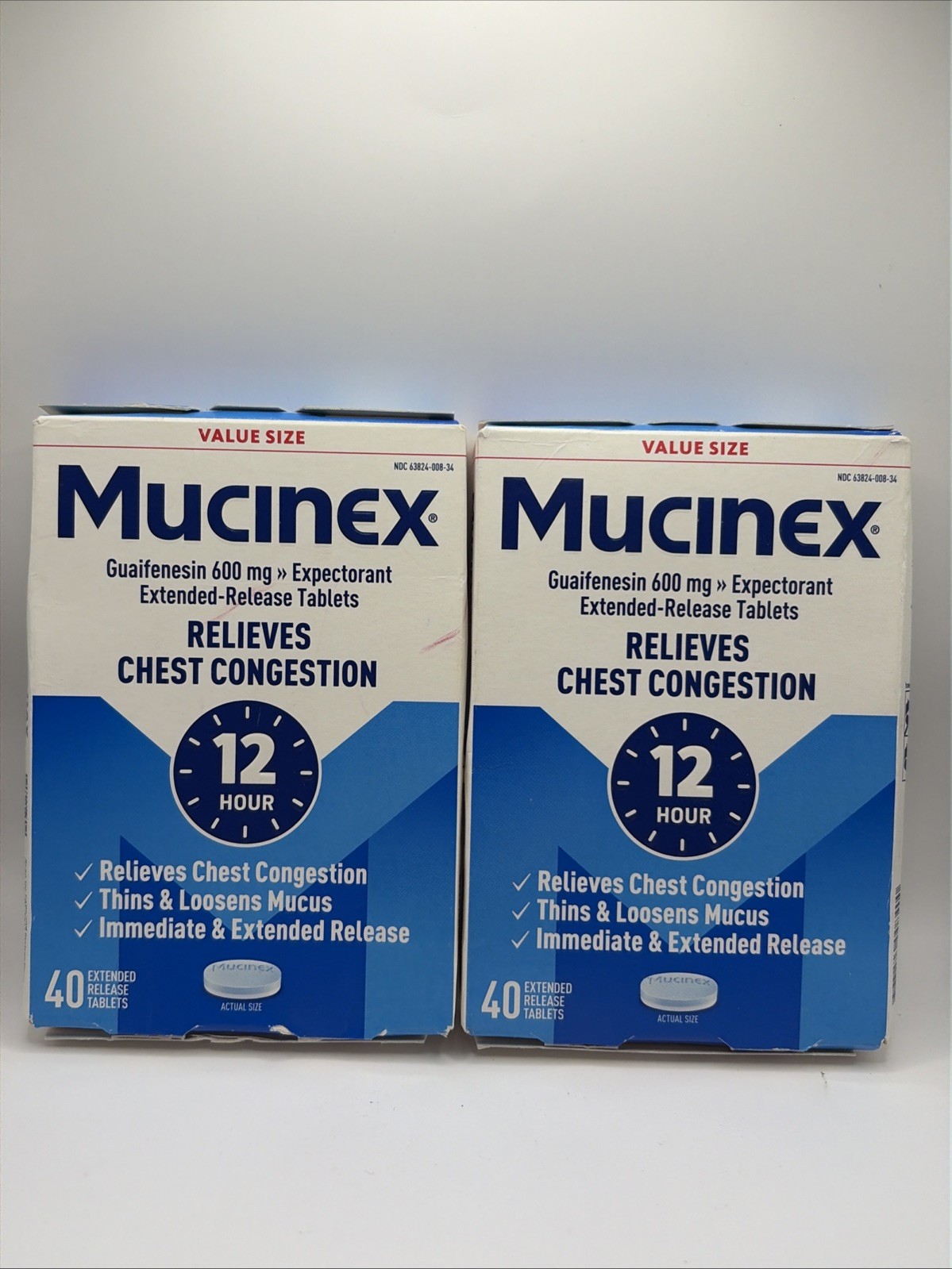 (2)Mucinex Value Size 12 Hr Relieves Chest Congestion 80 Tabs total EXP 04/2028.