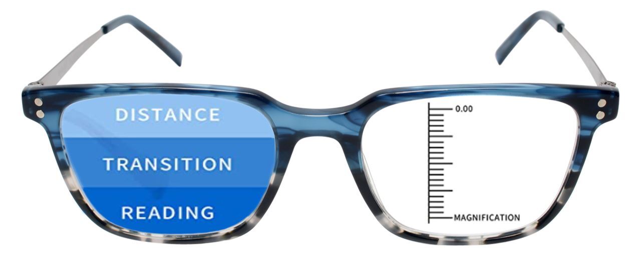 Calabria Optical Designer Multi-Focus Blue Light Glasses Big&Tall Style 11 Brown