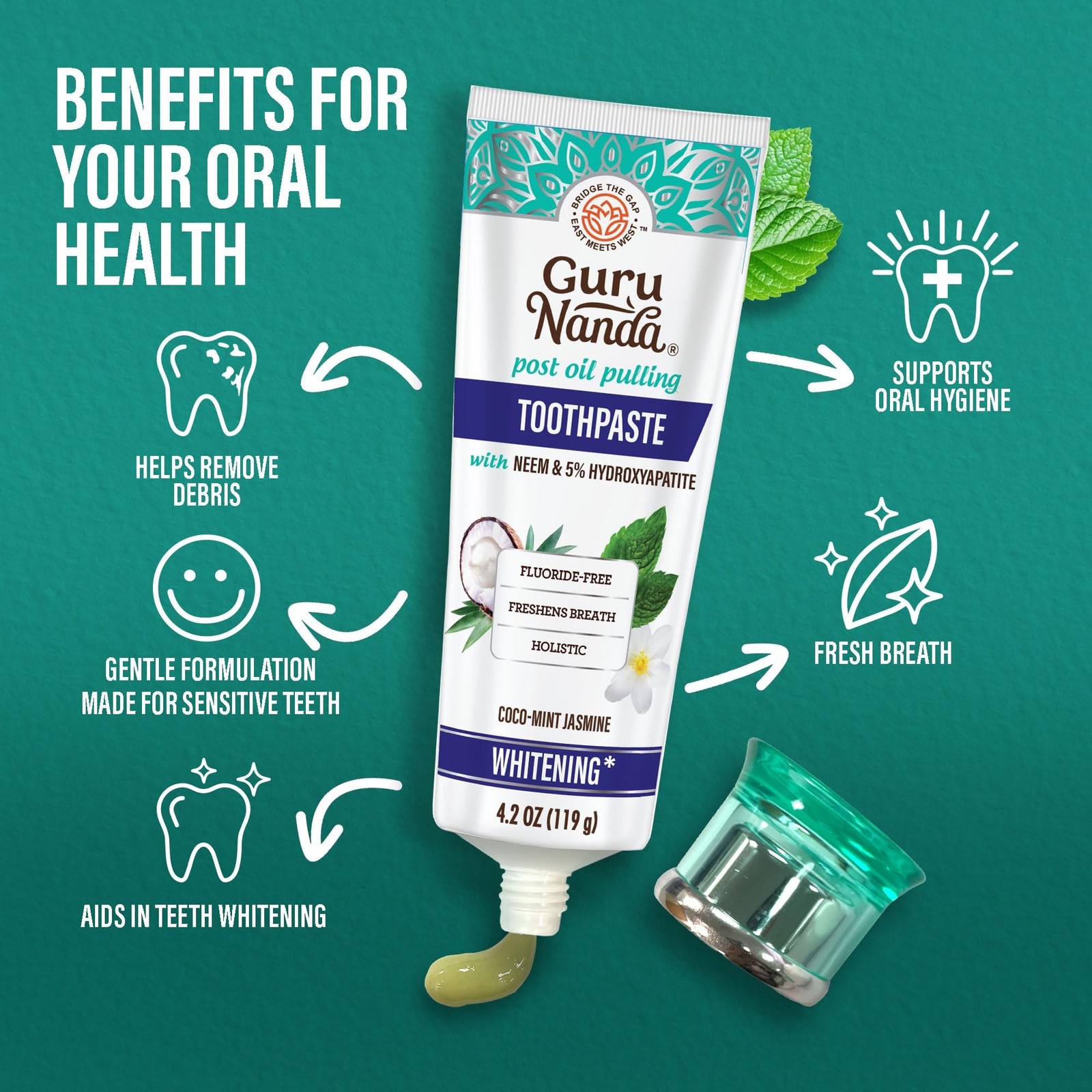 GuruNanda Hydroxyapatite Toothpaste Whitening Neem Xylitol SLS Fluoride Free