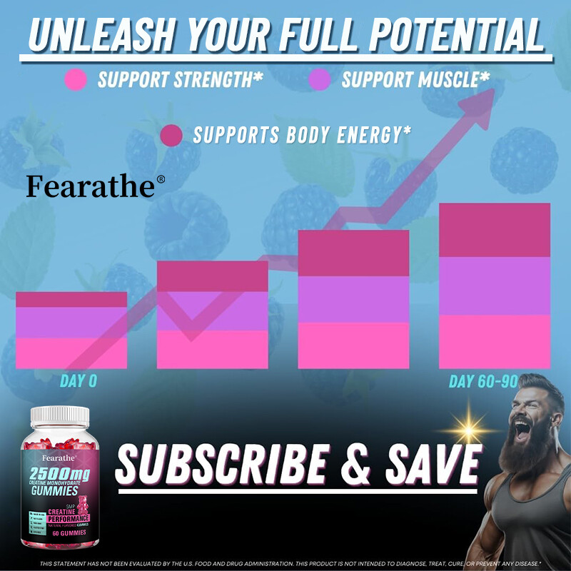 Creatine Monohydrate 2500mg- Increase Strength & Build Muscle, 60 Gummies