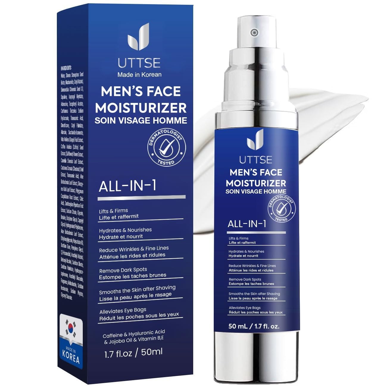 Hydrating 6-in-1 Men’s Face Cream – Smooths Fine Lines & Eye Bags – 1.7 fl oz