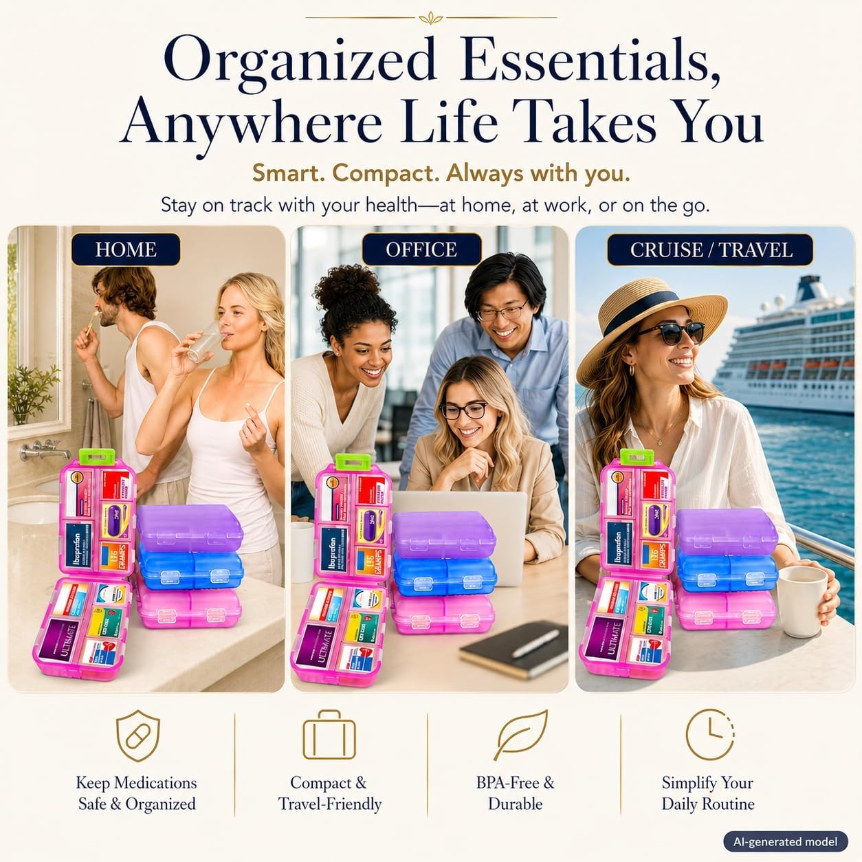 3 Pack Large Pill Organizers with Labels | 7-Day Planner for Family, Travel, Rou