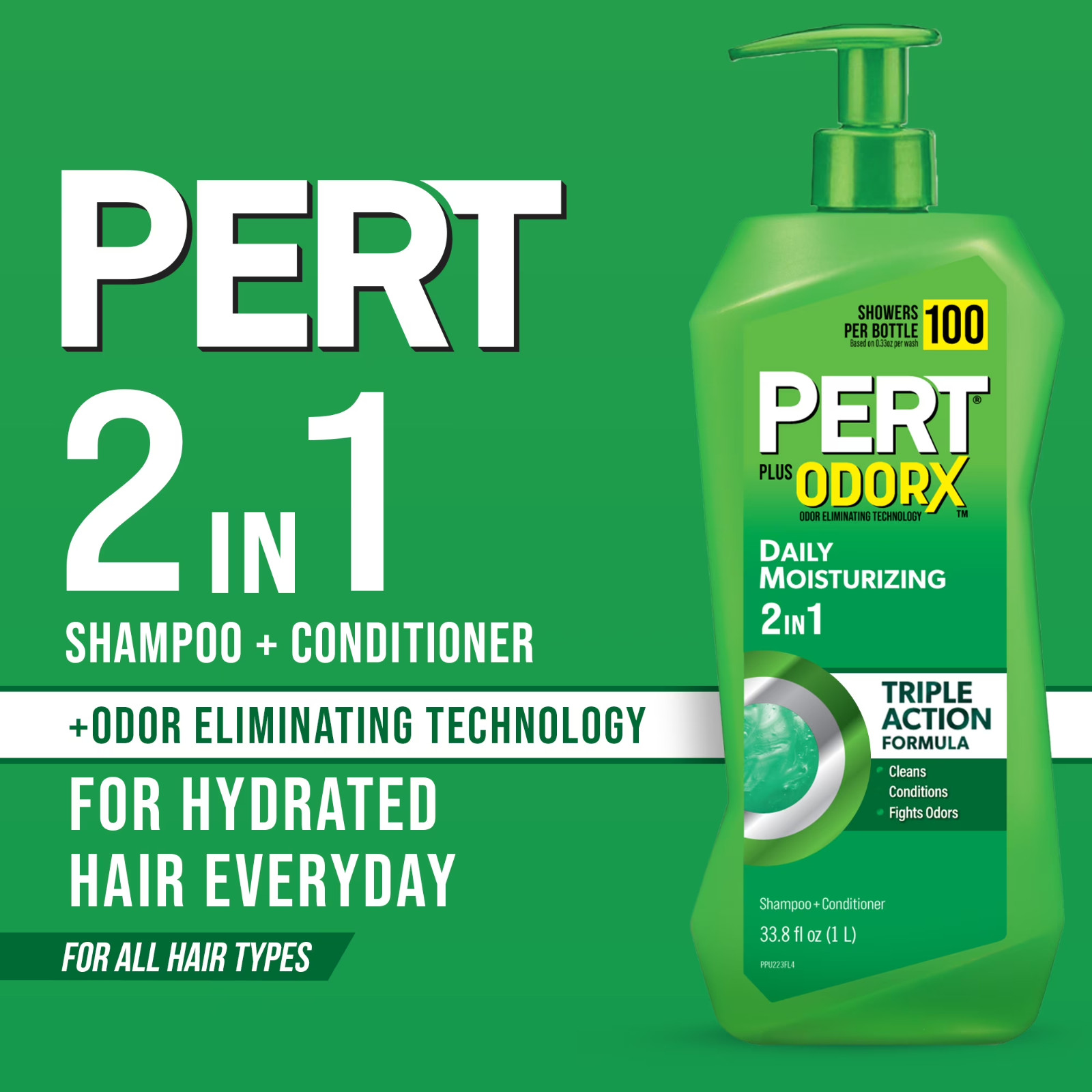 Pert Plus OdorX Daily Moisturizing 2-in-1 Triple Action Formula 33.8 fl (2 Pack)