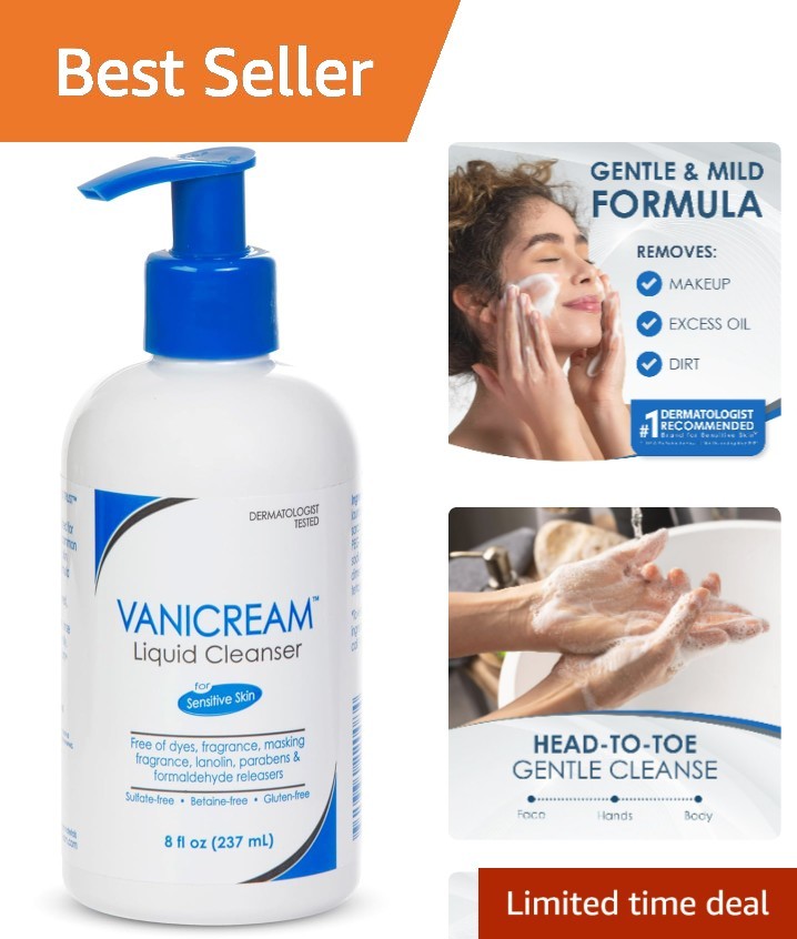 Vanicream Liquid Cleanser 8 fl oz – Gluten-Free & Unscented for Sensitive Skin
