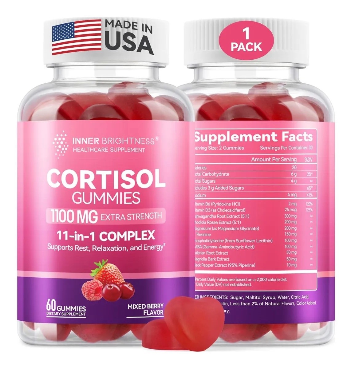 2X Inner Brightness Healthcare Cortisol Gummies 1100MG 11 In 1 Complex 07/2027