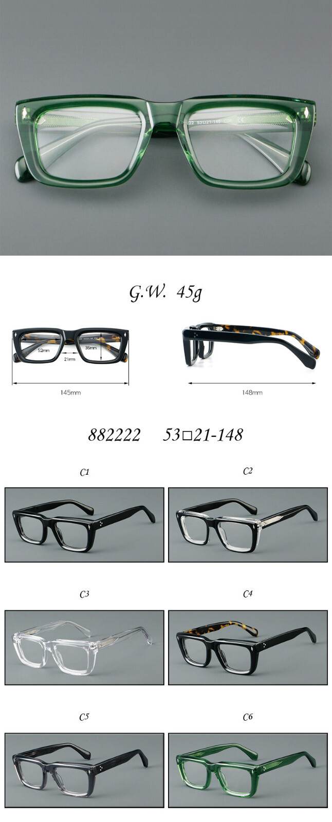 Thick Square Acetate Reading Glasses Resin Lenses Readers Retro Eyeglasses frame