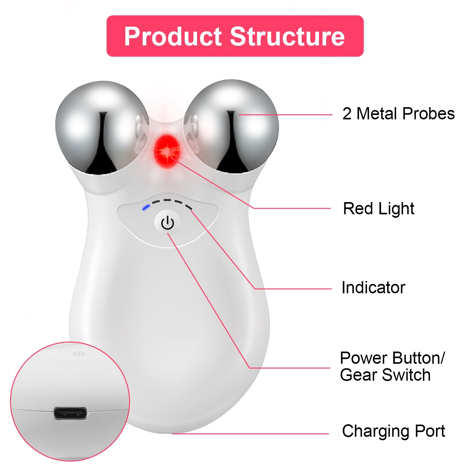 1Pc Micro-current Face Massager Rechargeable Face Neck Roller Intelligent Facial
