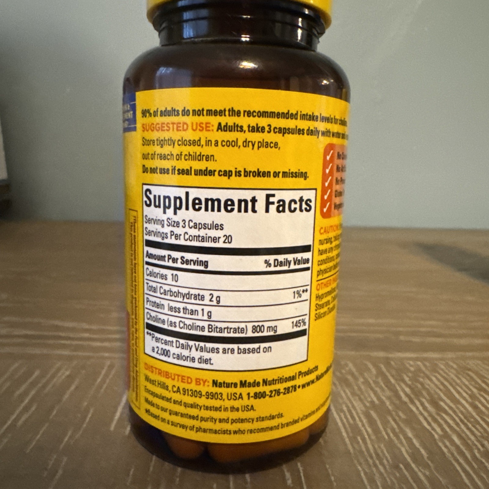 2 pack! Nature Made CHOLINE Extra Strength 800mg 60 Capsules Each.