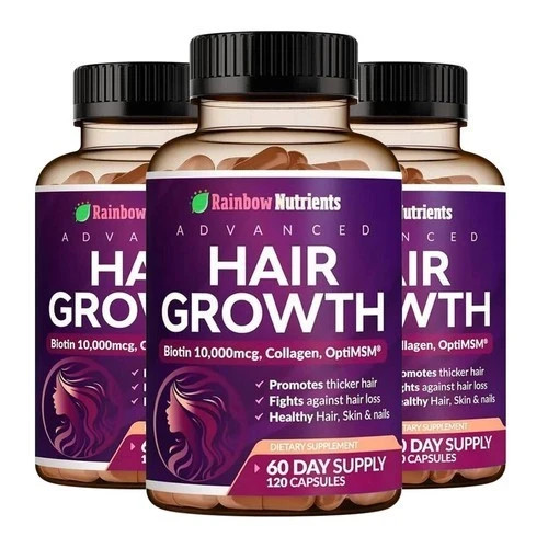 Rainbow Nutrients Hair Growth Formula – Biotin 10,000mcg & Collagen, 3-Pack