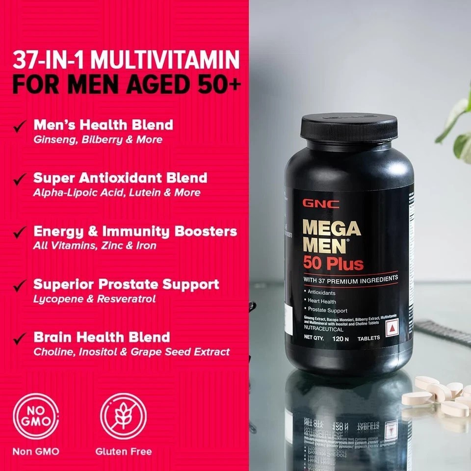 GNC Mega Men 50 Plus 120 Caplets Free Shipping Formulated In USA