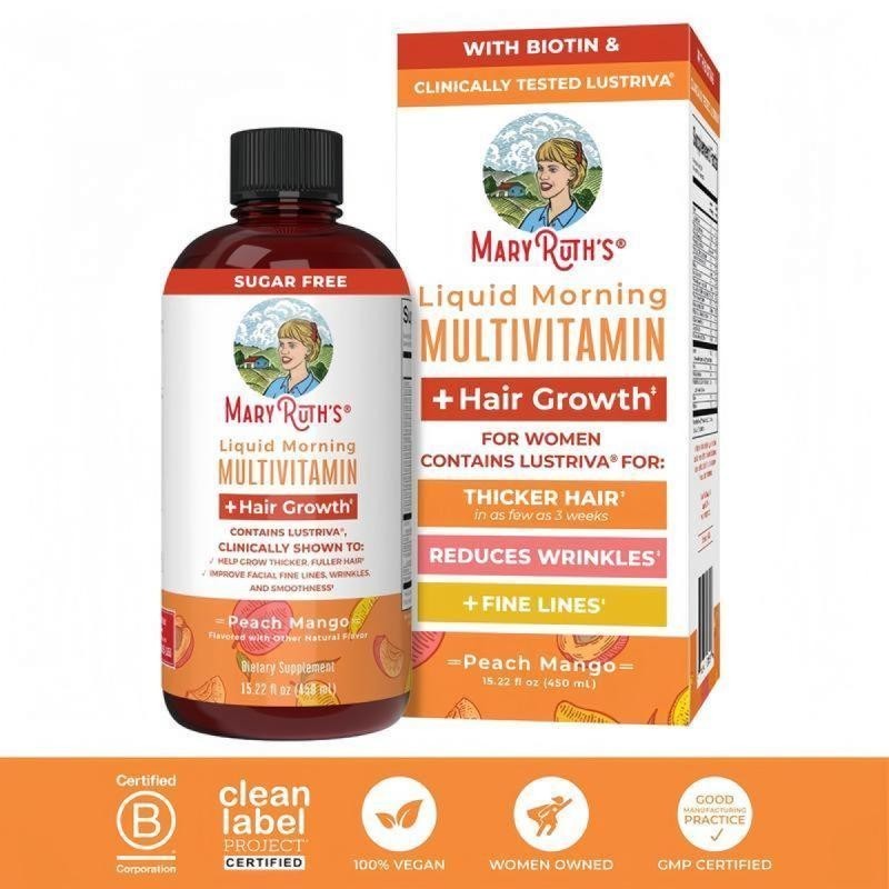Multivitamin Women Growth Hair New Peach Mango 450ml Biotin MaryRuth’s Liquid