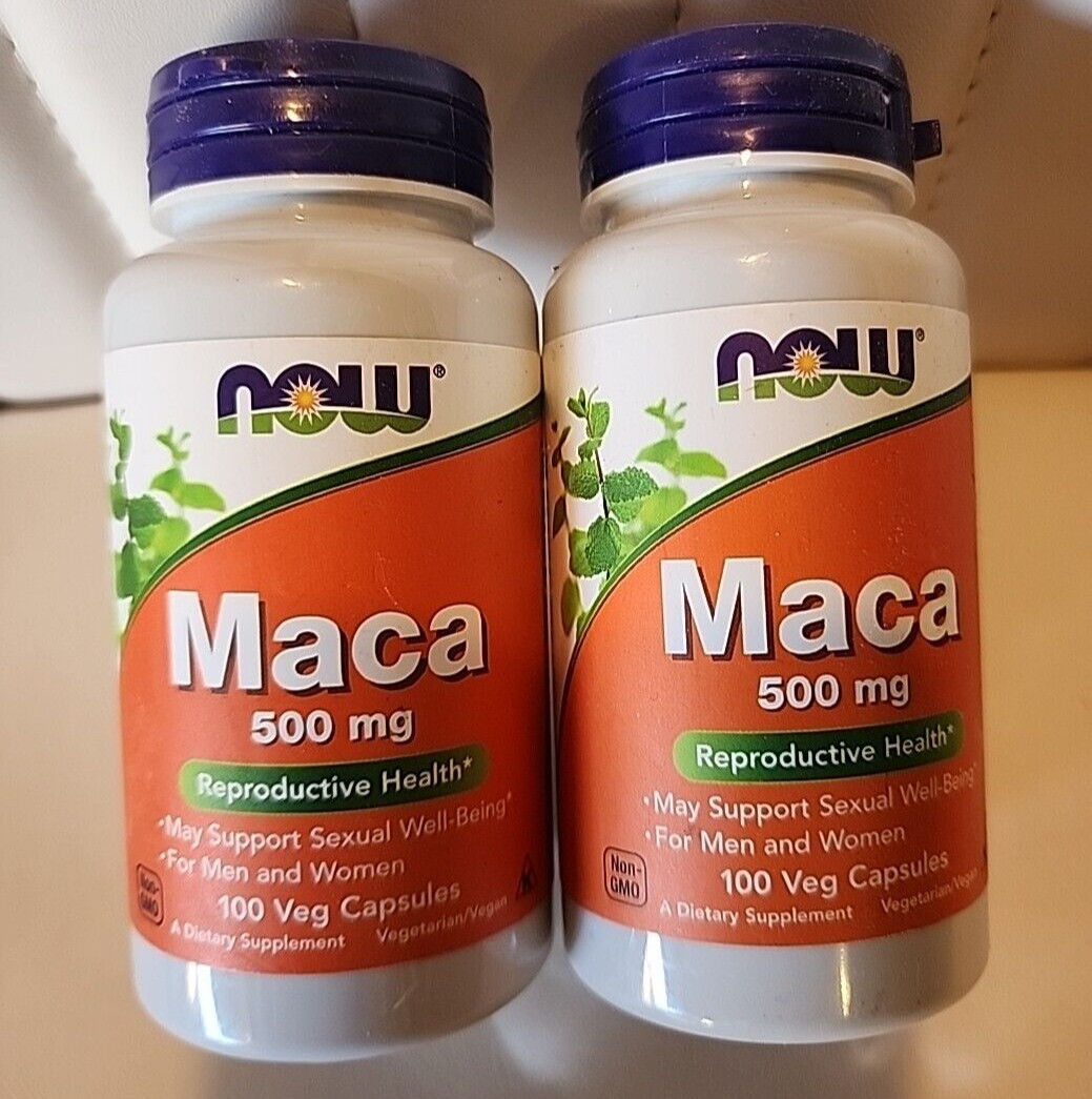 2 x NOW FOODS Maca 500mg (Energy and Vitality) 100 Veg Capsules