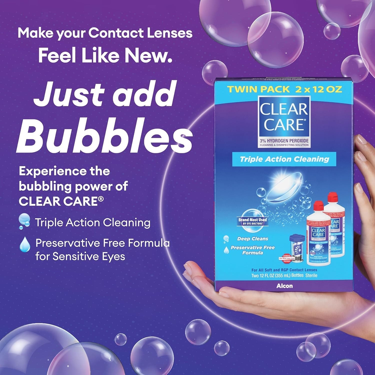 Contact Lens Solution 12 fl oz Twin Pack Disinfects Deep Cleans RGP Soft Lenses