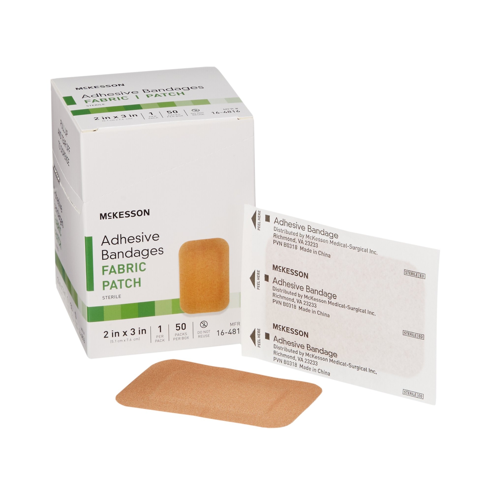 50 McKesson Adhesive Bandages 2″ x 3″ Fabric Patch Band Aid Strips Tan 16-4816