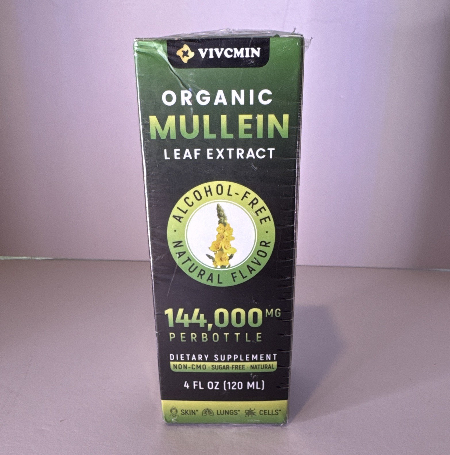 VIVCMIN Organic Mullein Leaf Extract Drops Alcohol-Free Vegan Non-GMO 4 fl oz