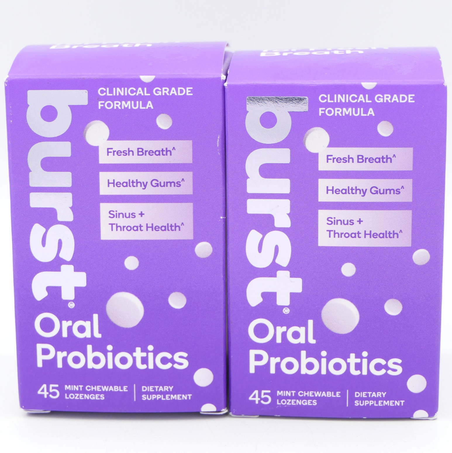Burst Oral Probiotics Mint Chewable Lozenges Supplement 2 Pack 45 Ct Ea Exp06/26