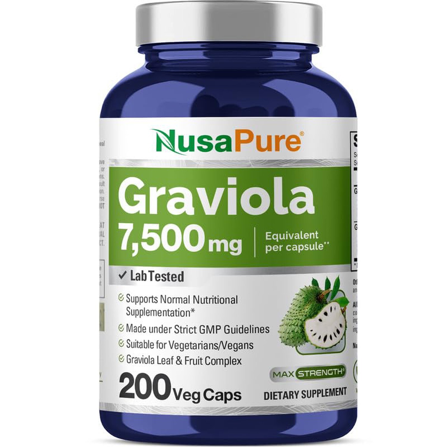 NusaPure Graviola 7,500 mg Equivalent per caps 200 Veggie Non-GMO