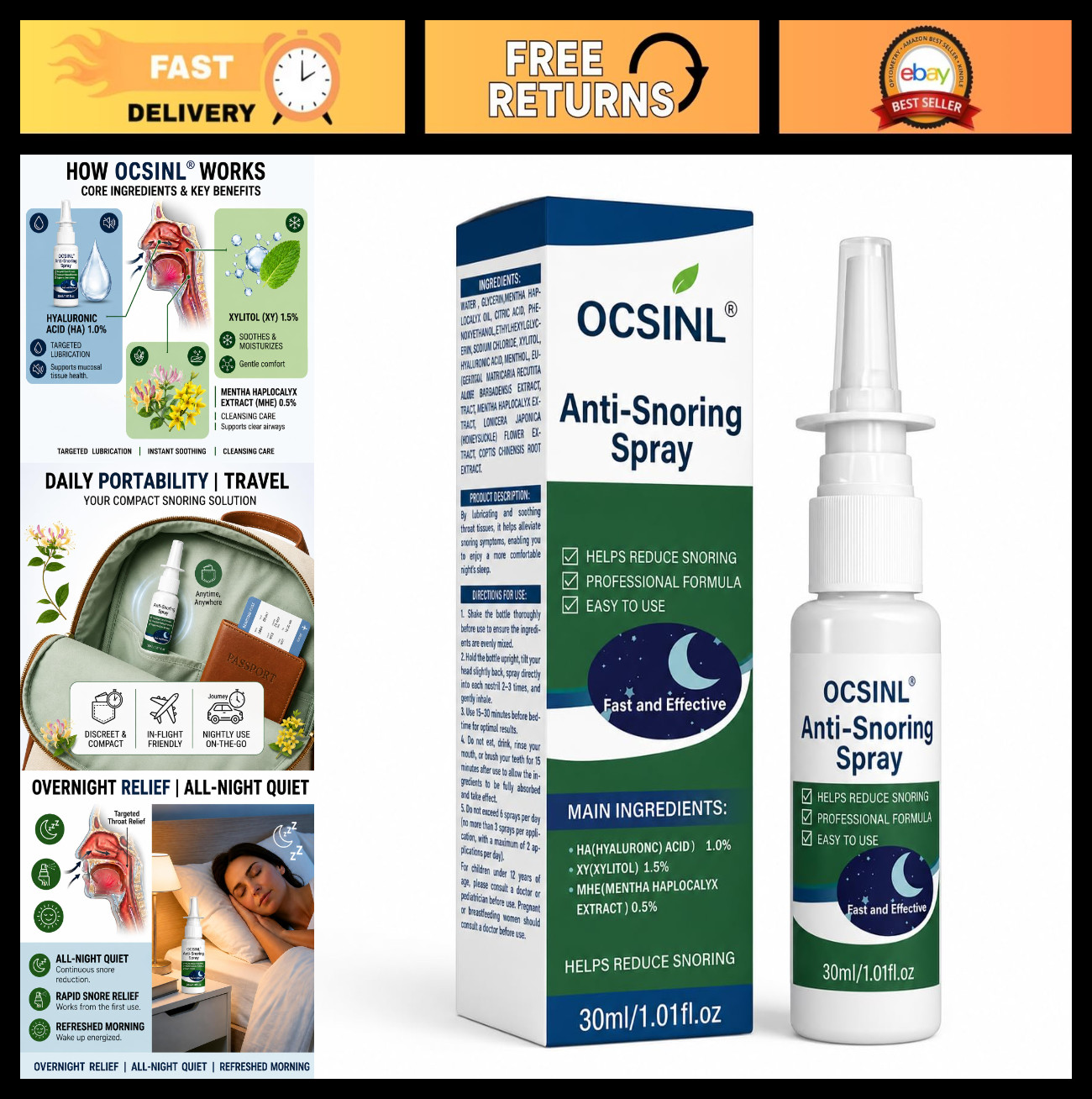 Anti-Snore Nasal Spray 30ml – Reduces Snoring, Clears Airways, Promotes Sleep