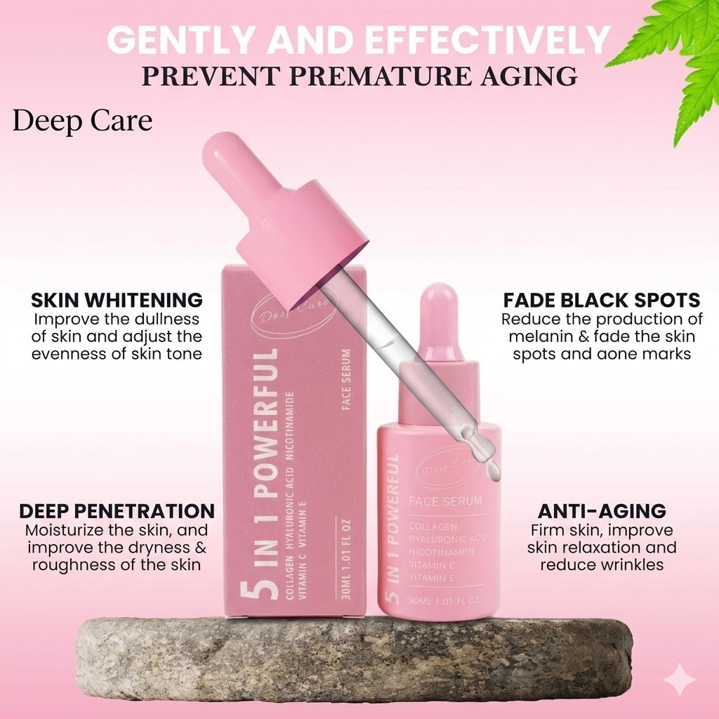 Deep Care 5in1 Face Serum Vitamin C Hyaluronic Acid Collagen Anti Ageing 30ml