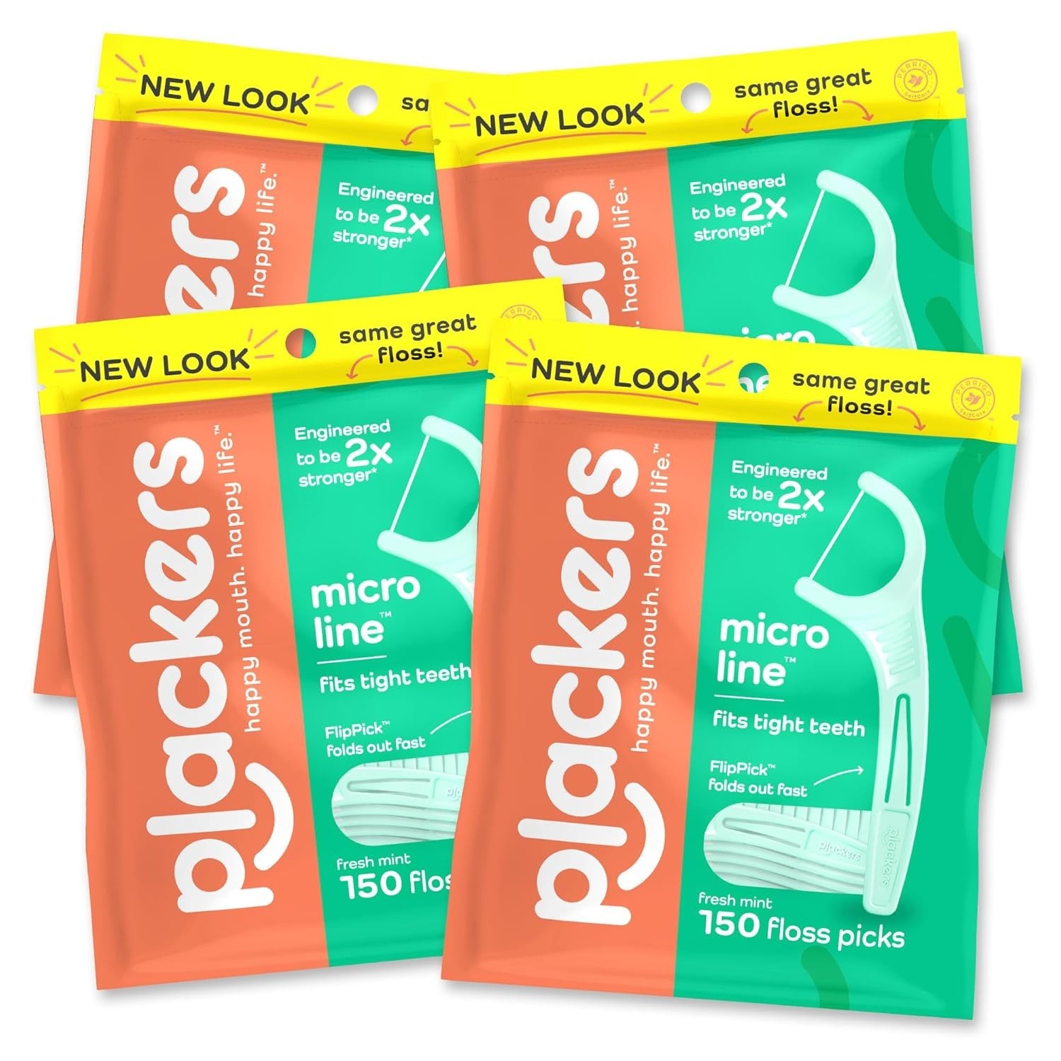 Plackers Micro Mint Dental Flossers, Fold-Out Toothpick Zip Seal in 150-300pcs