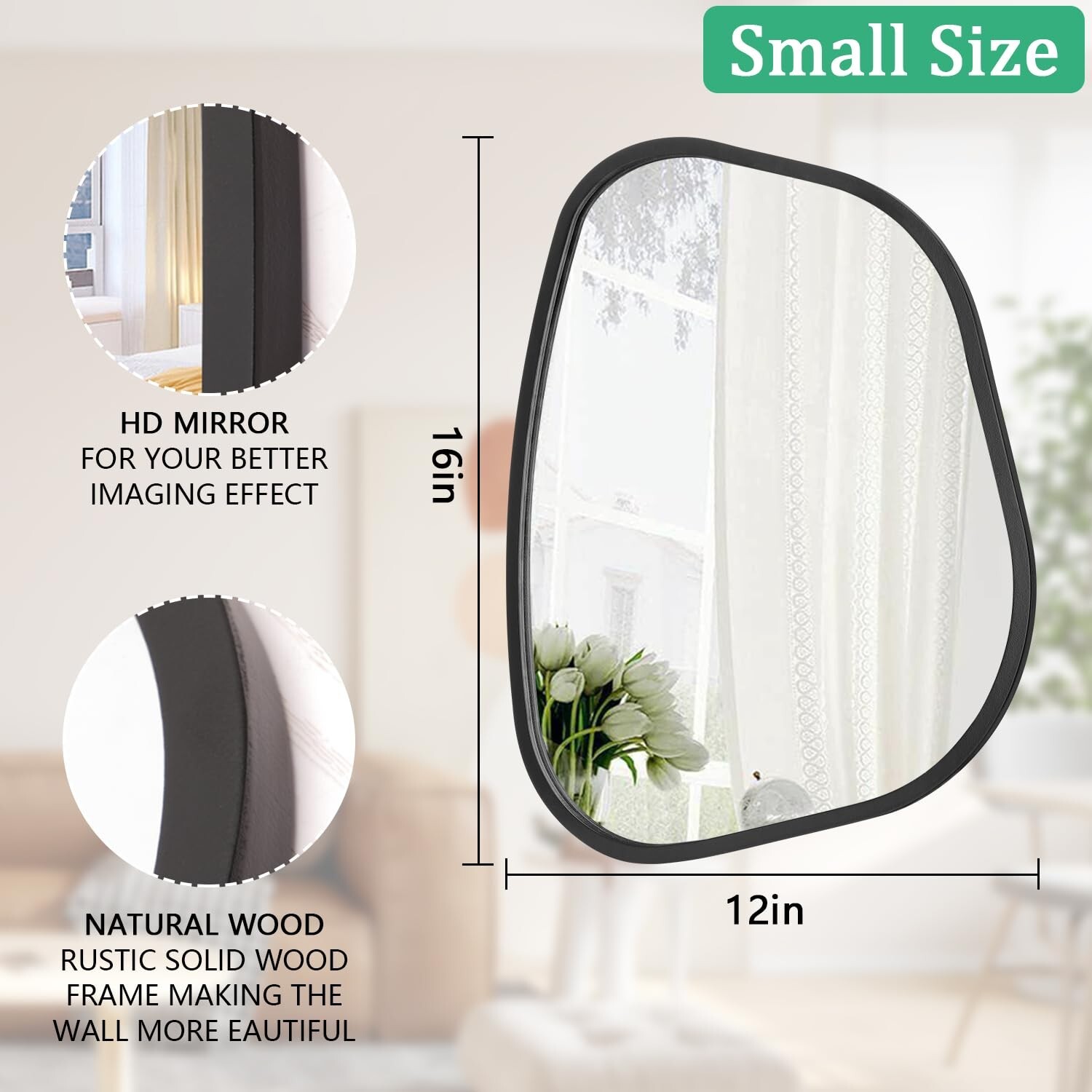 Black Asymmetrical Mirror Irregular Oval Wall Mirror Modern Wood Frame Unique…