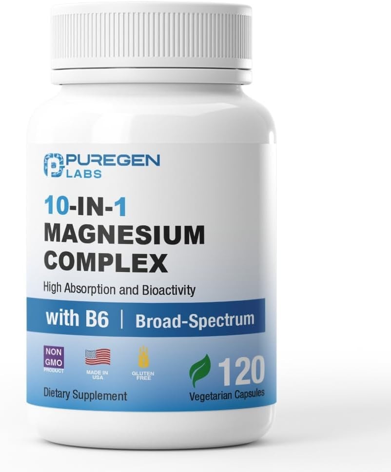 Puregen Labs Magnesium 10 in 1 complex 500mg w/vitamin B6 120 Veg Caps Exp 11/27