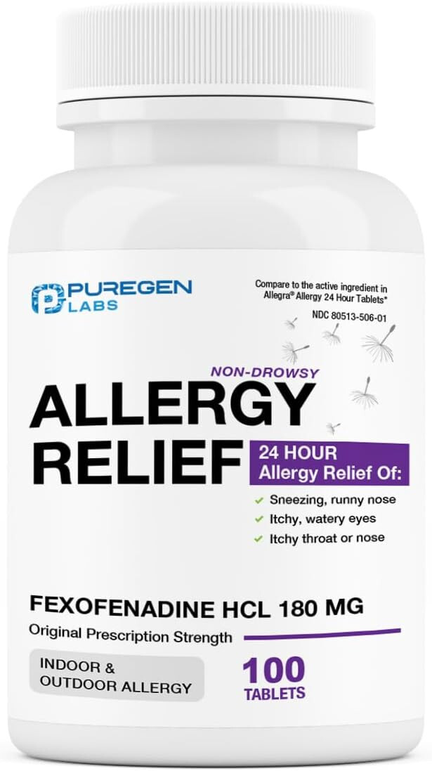 Puregen Labs Allergy Relief | Fexofenadine HCl 180 mg | 100 Tablets