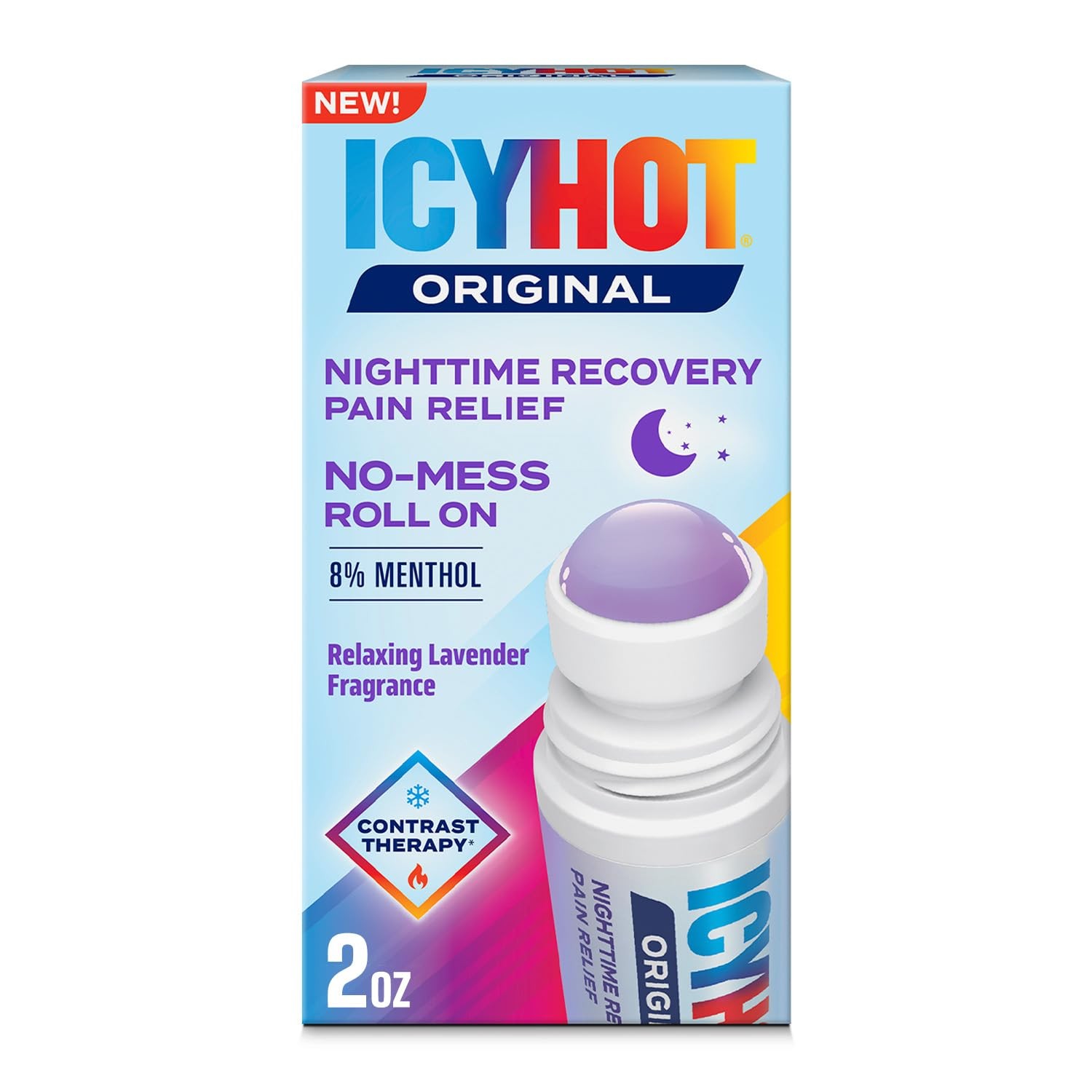 Icy Hot Original Pain Relief Nighttime Recovery No-Mess Roll-On White