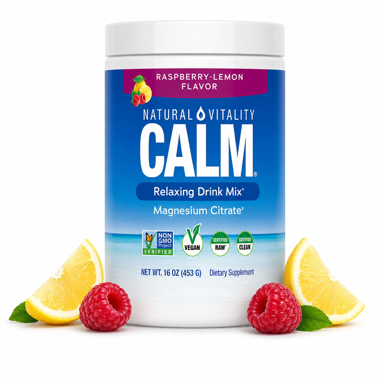 Natural Vitality CALM Magnesium Citrate Powder Drink Mix Raspberry Lemon 16oz
