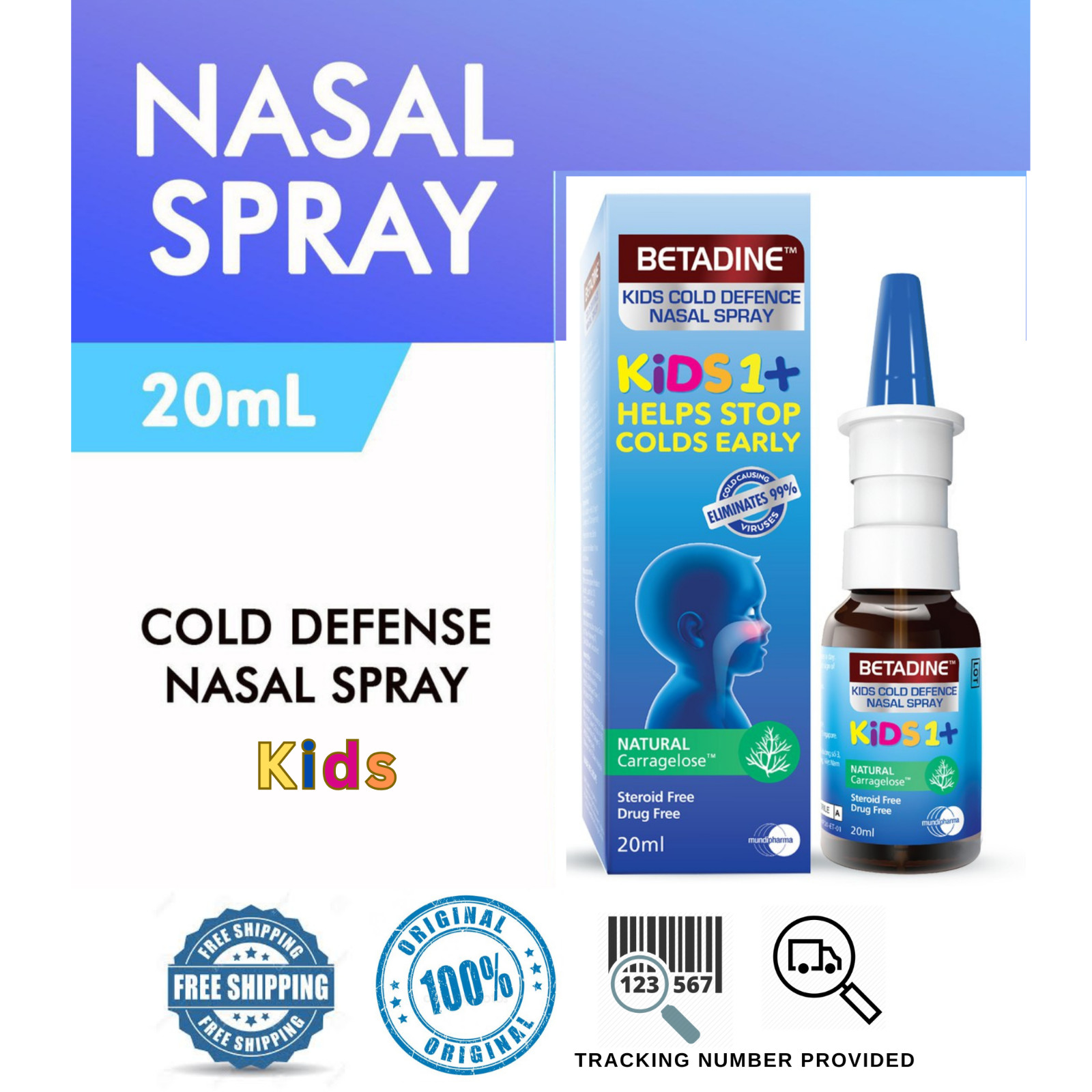 BETADINE COLD DEFENSE NASAL SPRAY 20ML HELPS STOP COLDS & FLU VIRUSES For KIDS