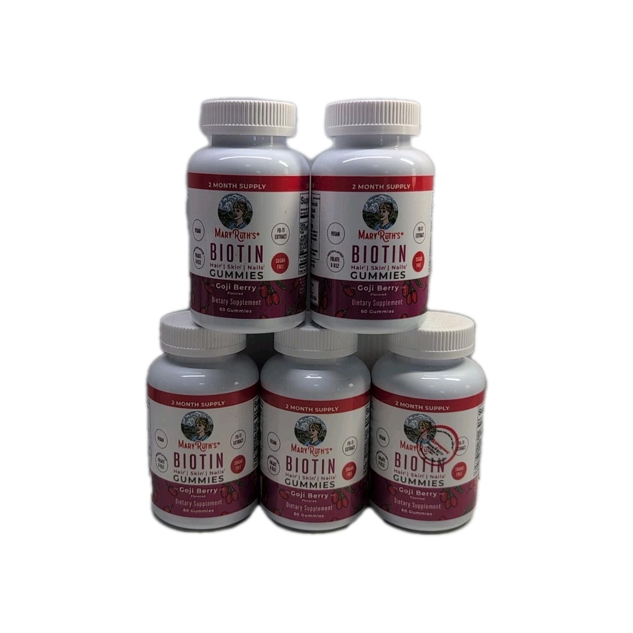 (5) Mary Ruths Biotin Gummies, Goji Berry, 60 Gummies Each. Exp 02/2026+