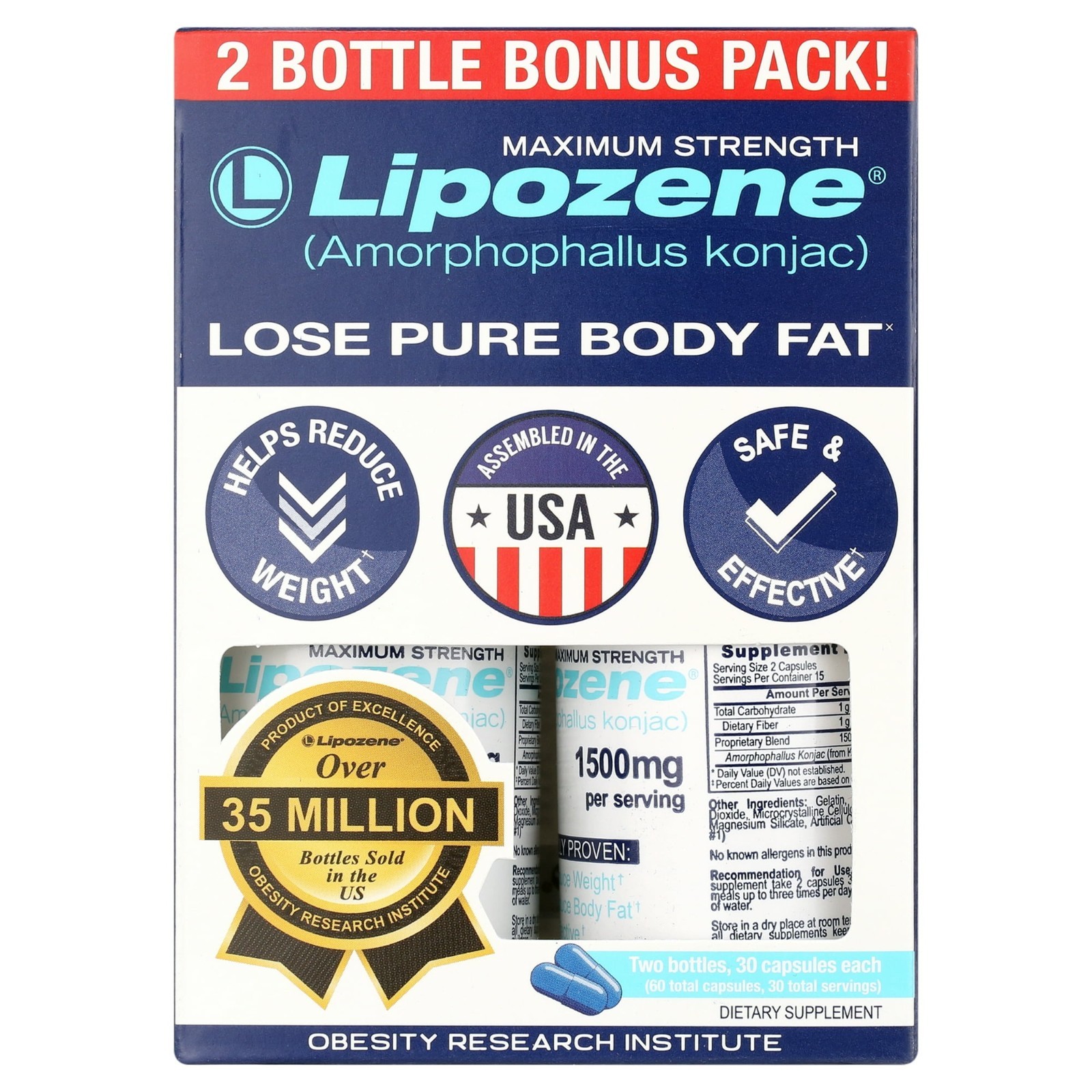 Lipozene Maximum-Strength Weight Loss Capsules 30 Pieces 2 pack bonus