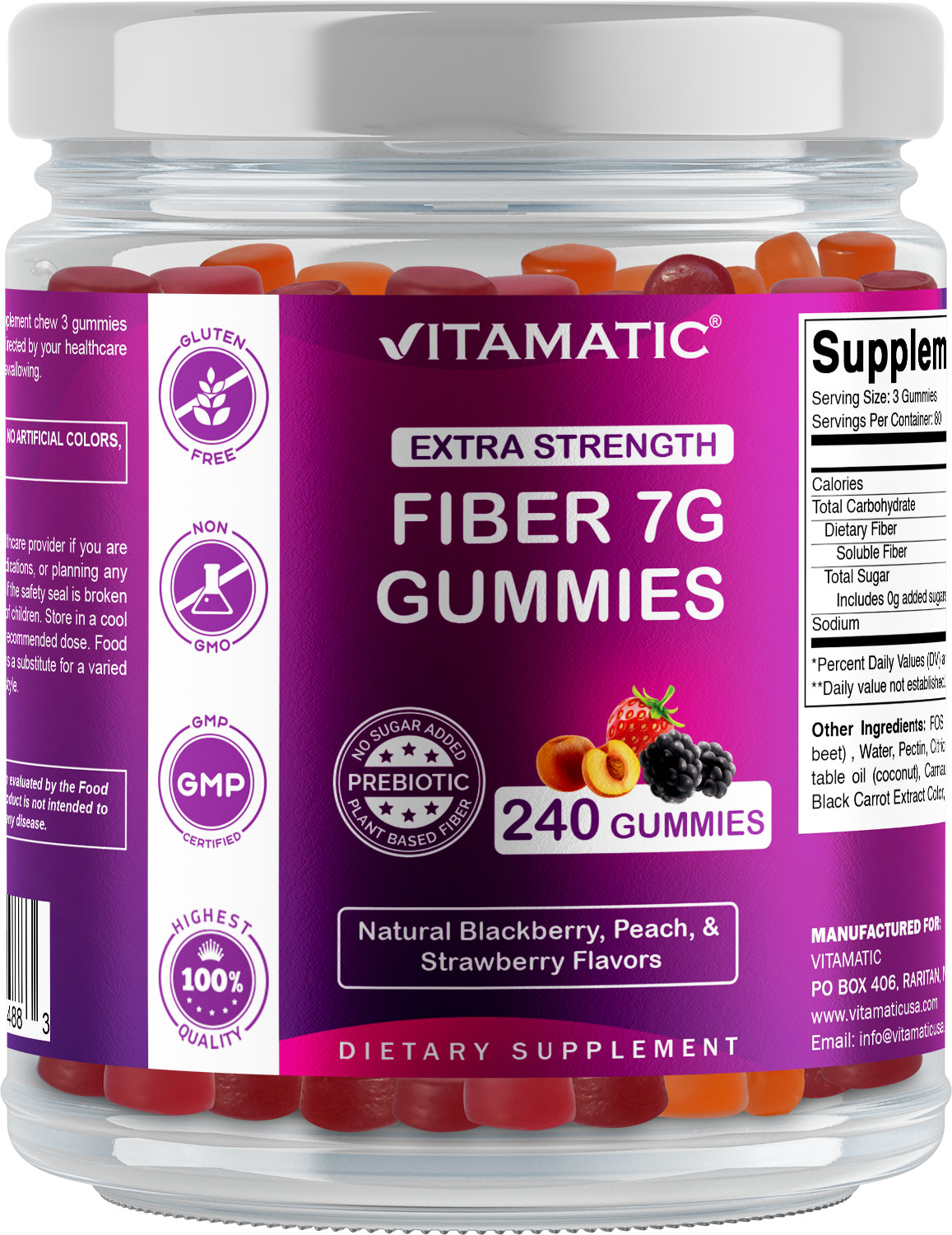 Vitamatic Prebiotic Fiber Gummies for Adults- 240 Pectin Based Gummies