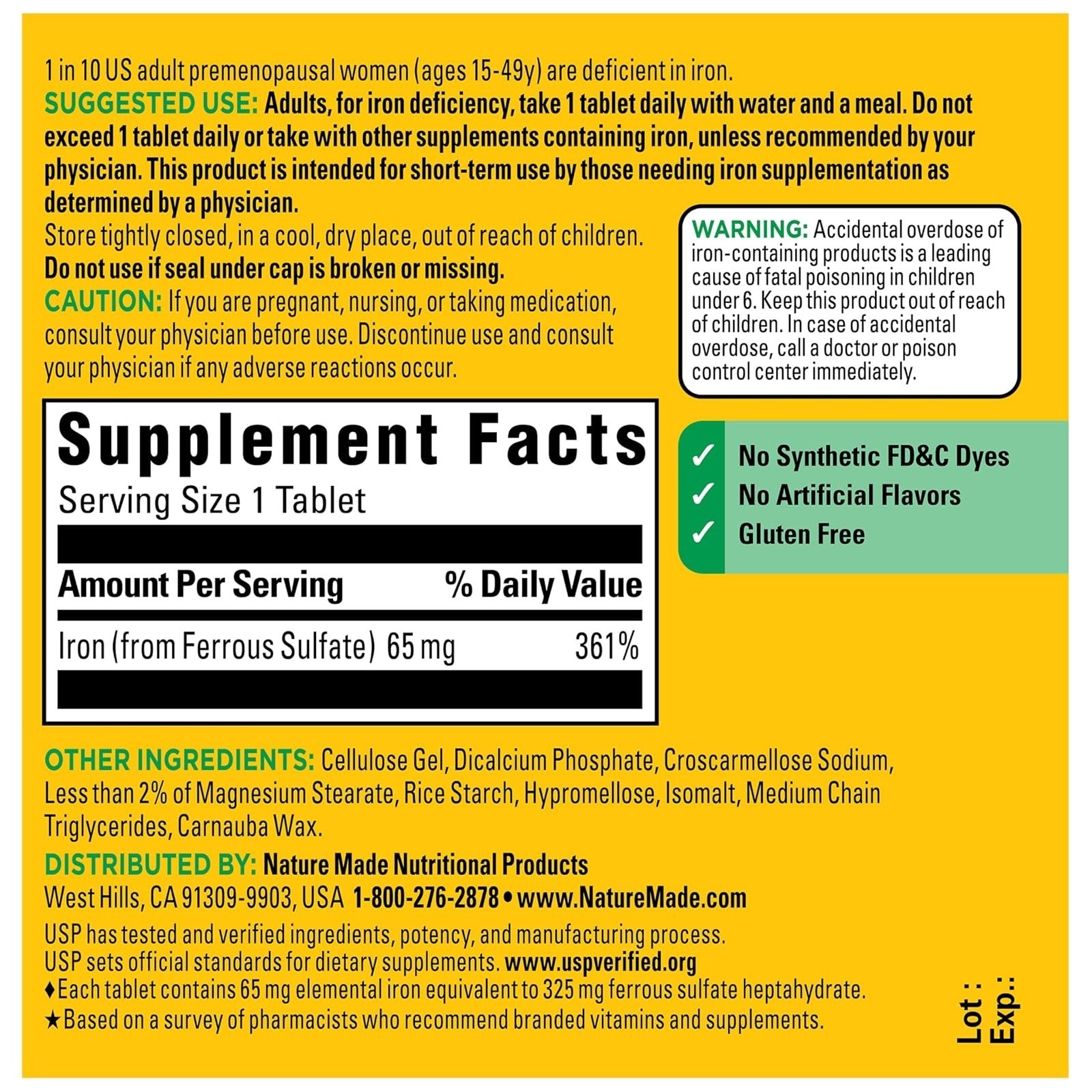 Nature Made Iron 65 mg Tablets for Red Blood Cell Support – 180 Count