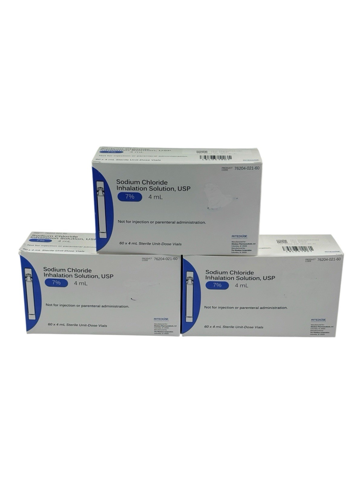 3 Boxes 7% Sterile Sodium Chloridefor Inhalation 60×4 ml Vials ea NEW Exp 7/2027