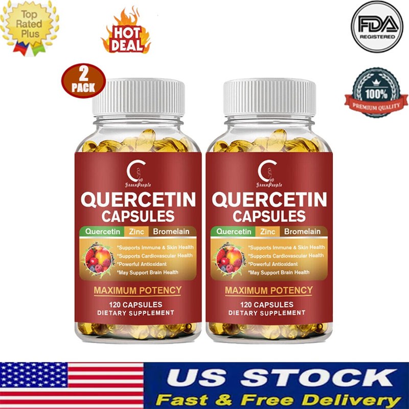 2 Bottles Quercetin 1000mg Bromelain – Natural Immune supplement, 240 Capsules