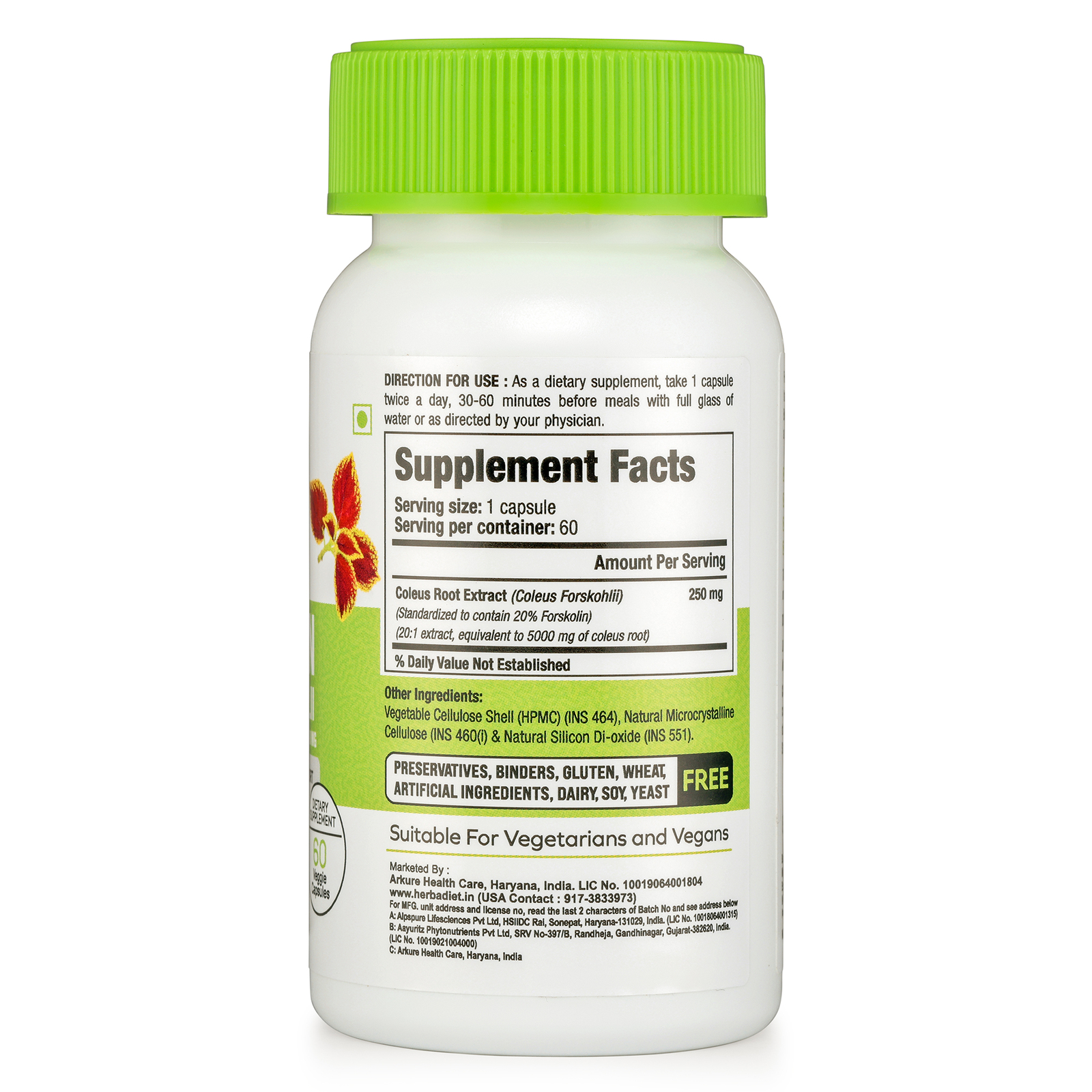 Forskolin Extract Coleus Forskohlii Capsules 20% POWERFUL Weight Loss Fat Burner