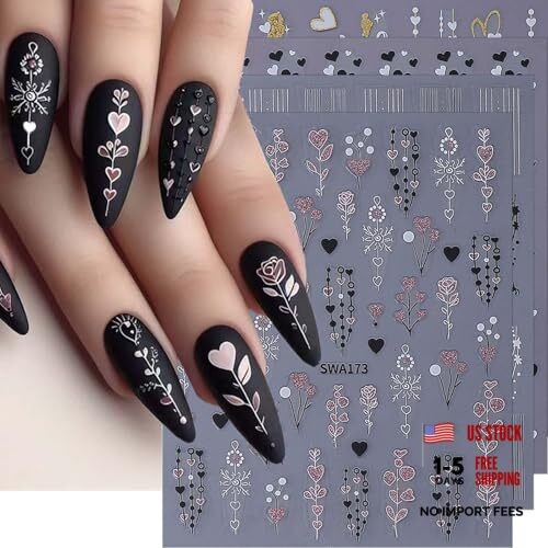 Valentines Heart Nail Stickers for Nail Art 3D Self-Adhesive Heart Style-8
