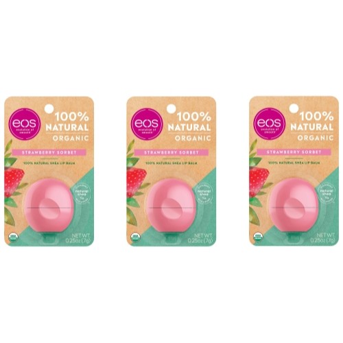 3 Pack Eos Evolution Of Smooth Strawberry Sorbet Lip Balm 0.25 Oz Each