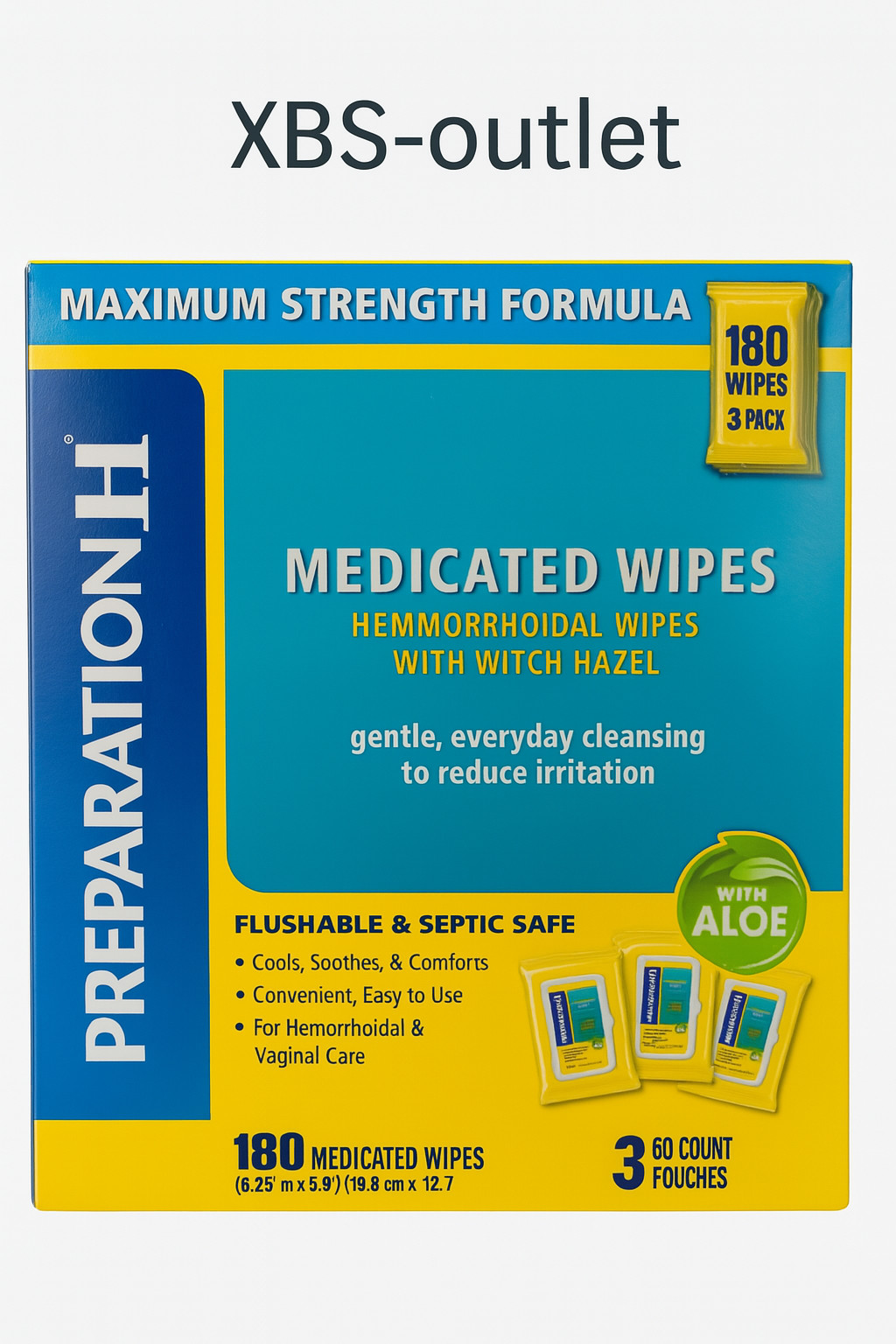 Preparation-H Maximum Strength Medicated Hemorrhoidal Wipes With Aloe, 180 Ct
