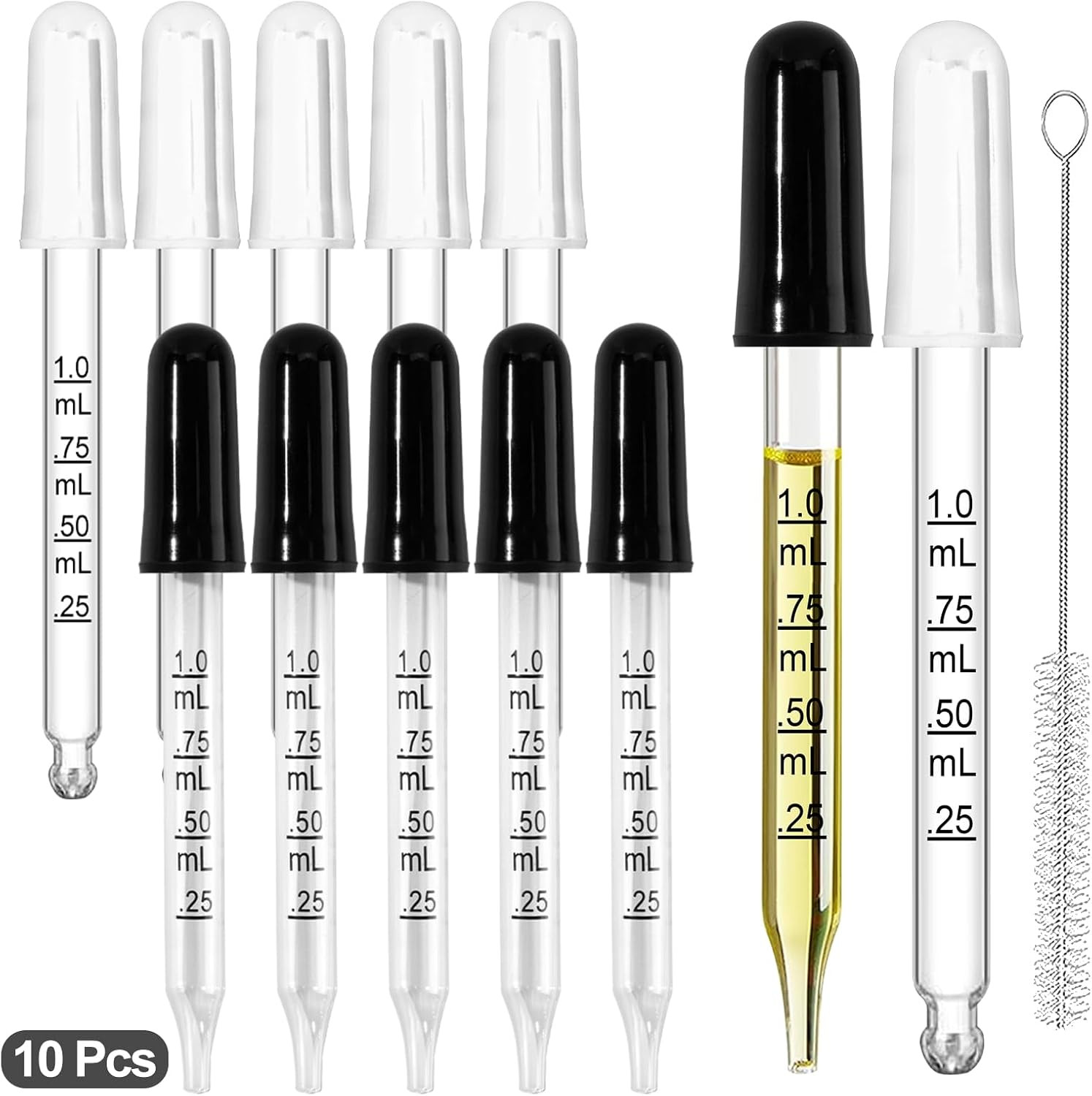 10 Pcs Eye Dropper with Durable Rubber Head, 1Ml Glass Dropper, Liquid Droppers