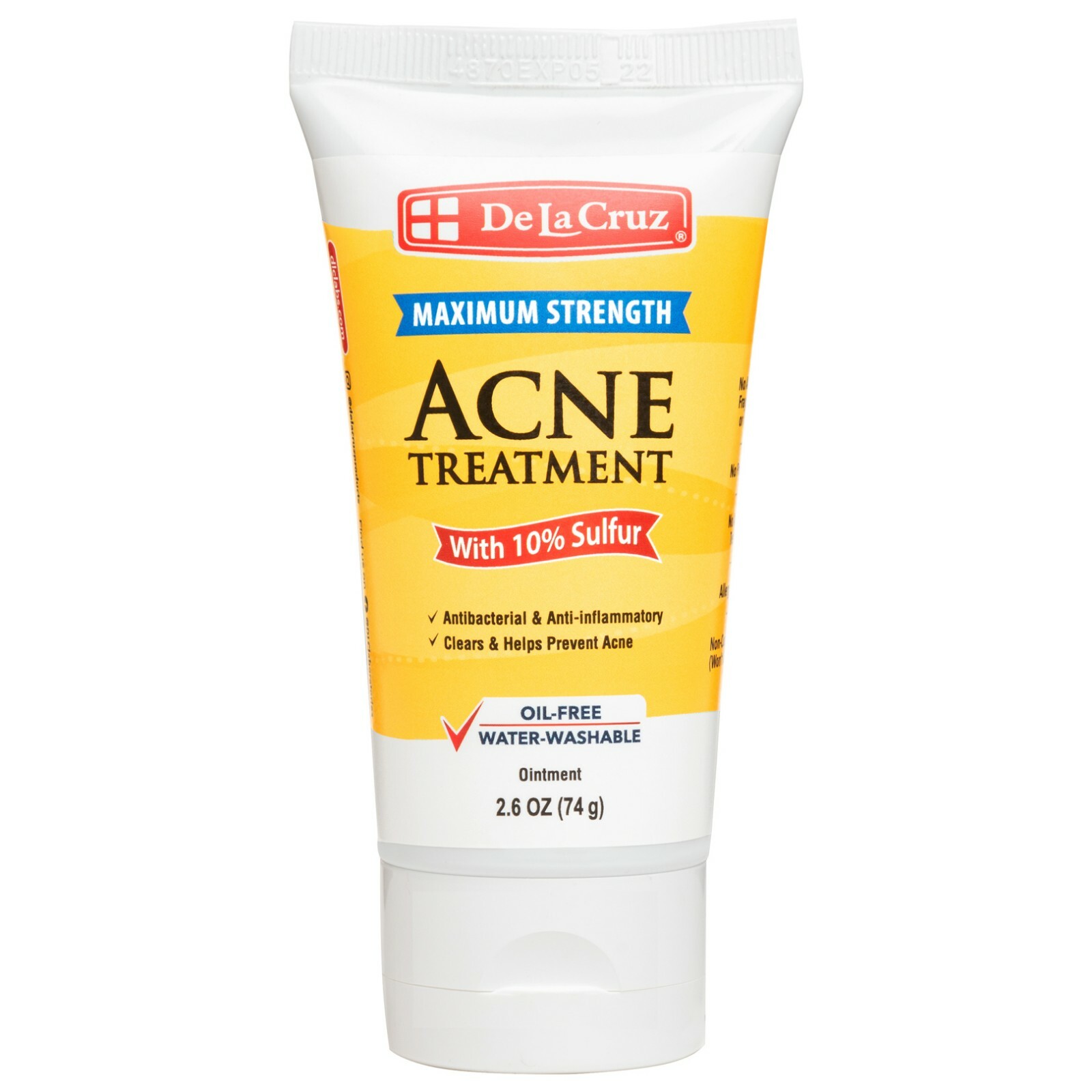 De La Cruz 10% Sulfur Ointment Acne Medication 2.6 OZ, USA / TUBE / Exp 01/2027