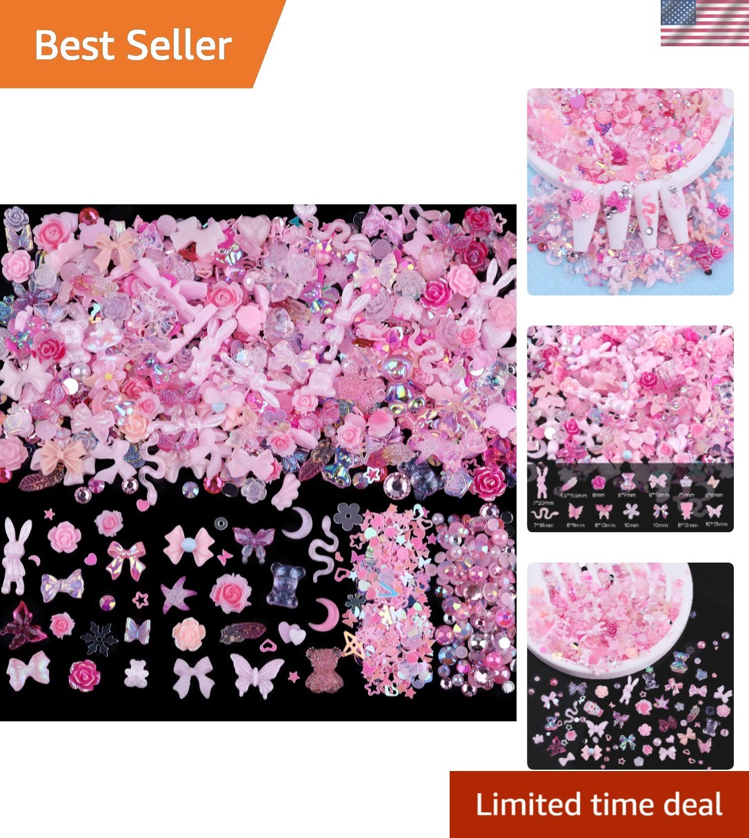 300-Piece Nail Art Charms Kit: Resin Gems & Rhinestones for Glamorous Manicures