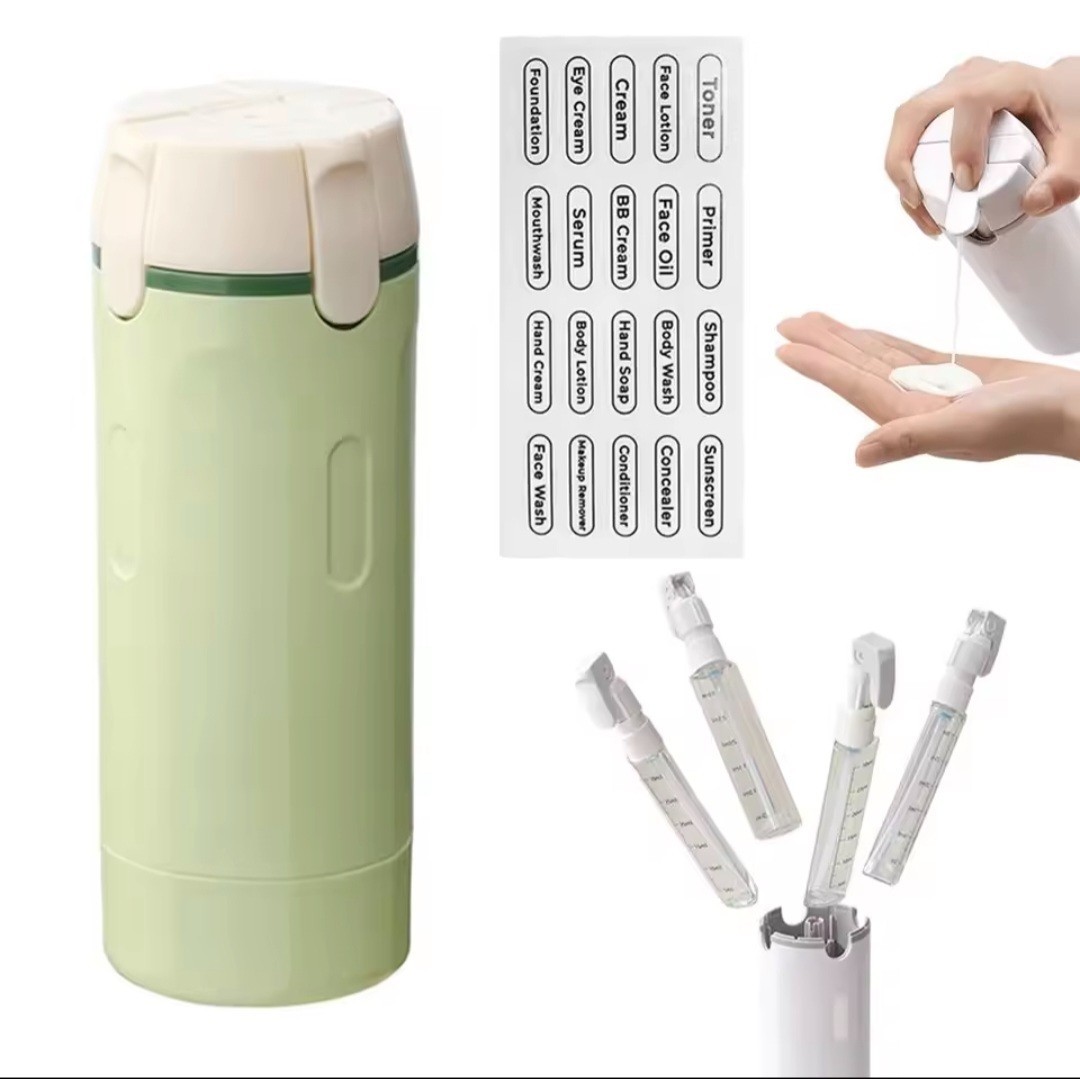 TSA Approved 4-in-1 Travel Dispenser, Leakproof Refillable Shampoo Lotion Bottle