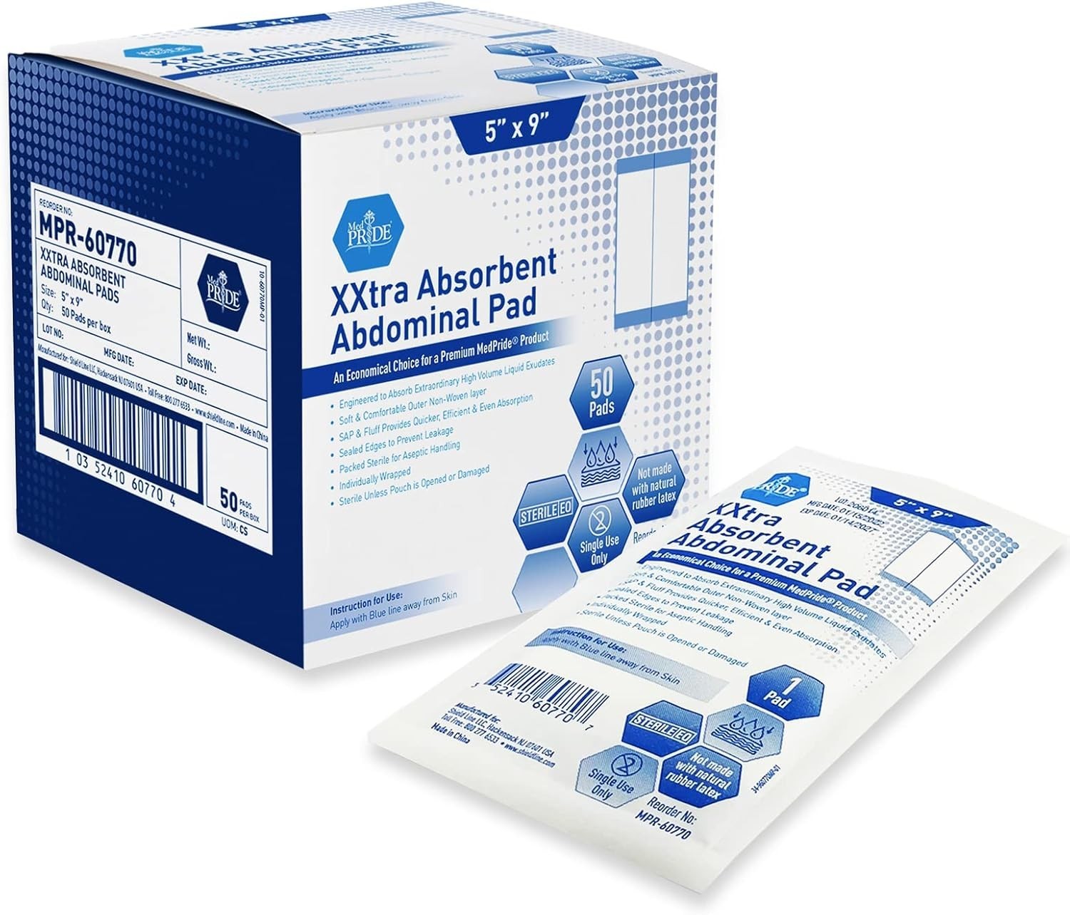 MED PRIDE Sterile ABD Combine Pads 5×9 Extra Absorbent Wound Dressing 100–200ct